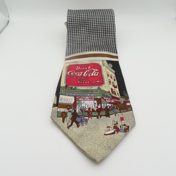CocaCola Tie Silk Black Herringbone 4" Wide 48" Long USA Vintage - Picture 3 of 7